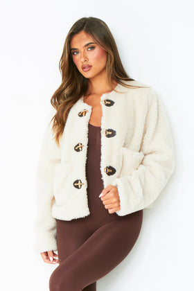 Hannah Cream Borg Fleece Buckle Detail Jacket