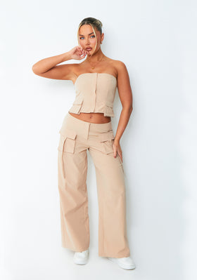 Charley Beige Woven Utility Cargo Trousers