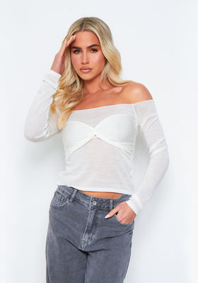 Amber Cream Relaxed Knit Overlay Bralet Jumper