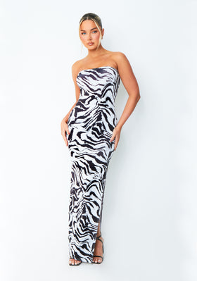 Angel Zebra Printed Bandeau Maxi Dress