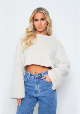 Alana Cream Cropped Faux Fur Jumper