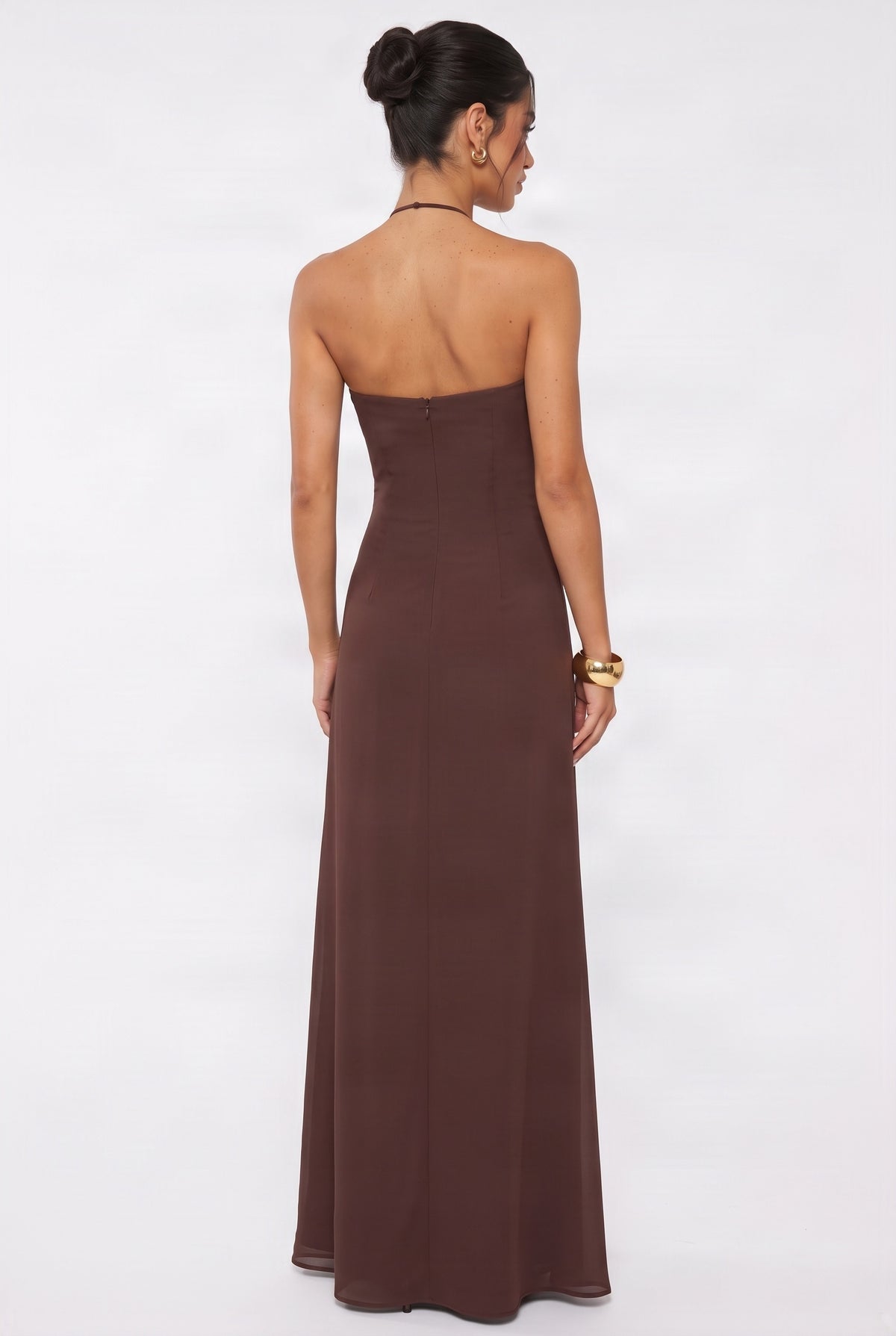 Chocolate Halter Ruffle Maxi Dress