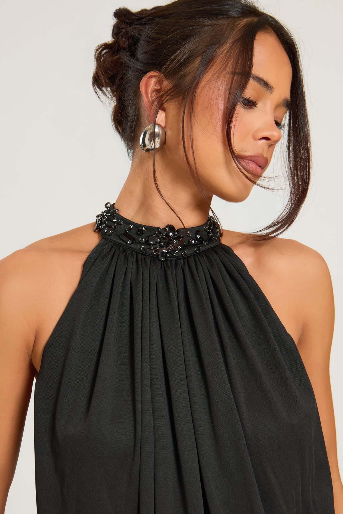 Halterneck Slinky Dress With Gem Embellishment