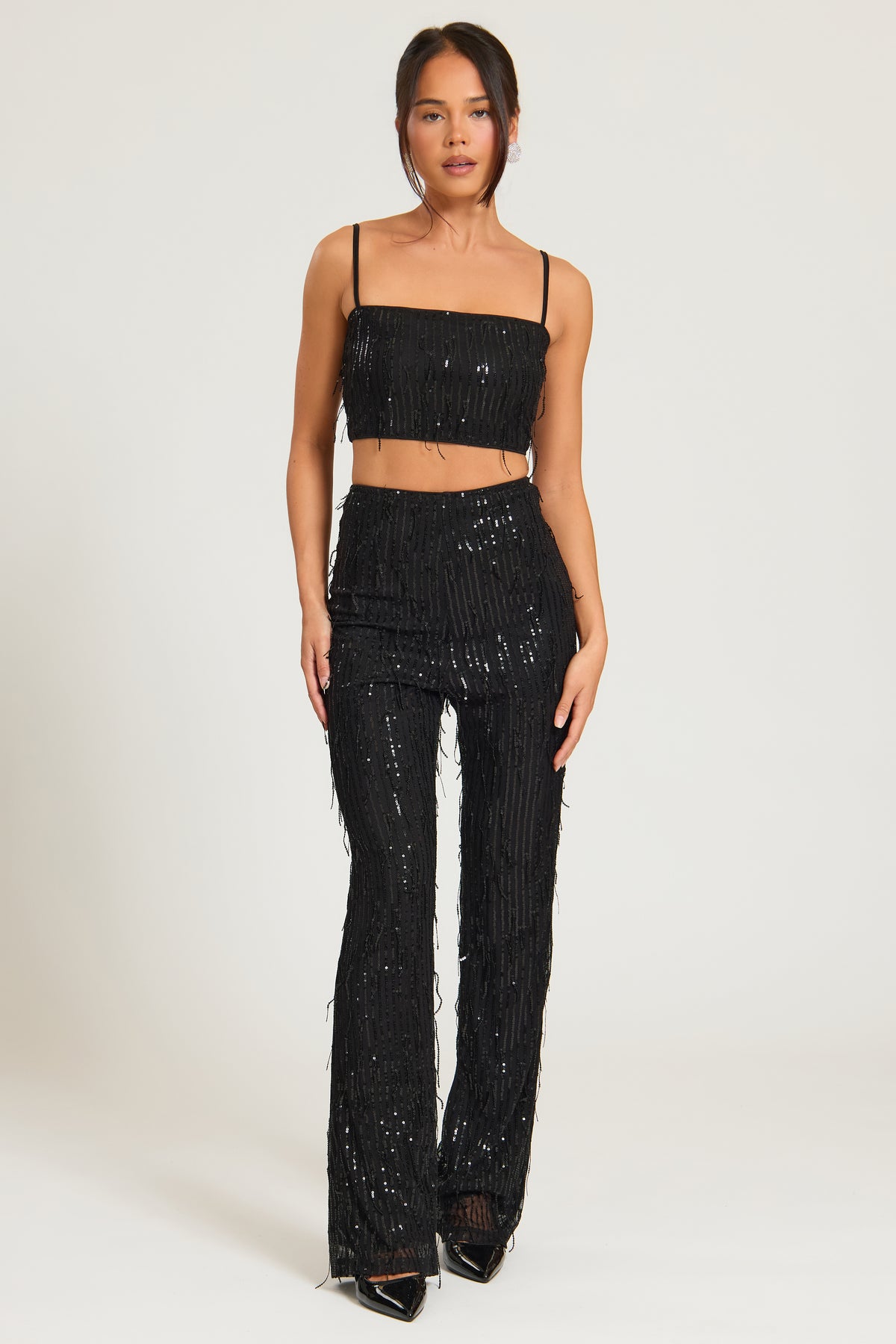 Black Sequin Tassel Bralet