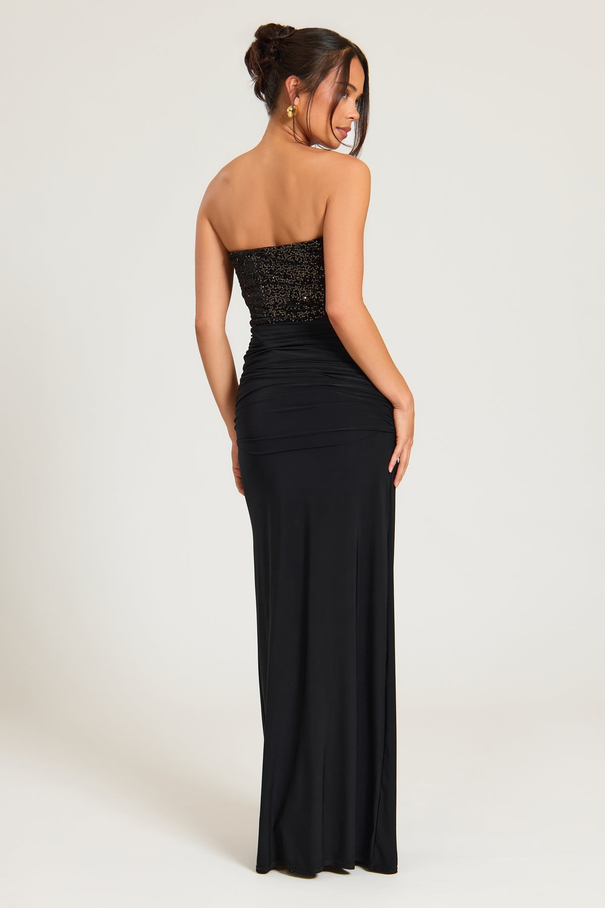 Bandeau Velvet Sequin Maxi Dress With Tie