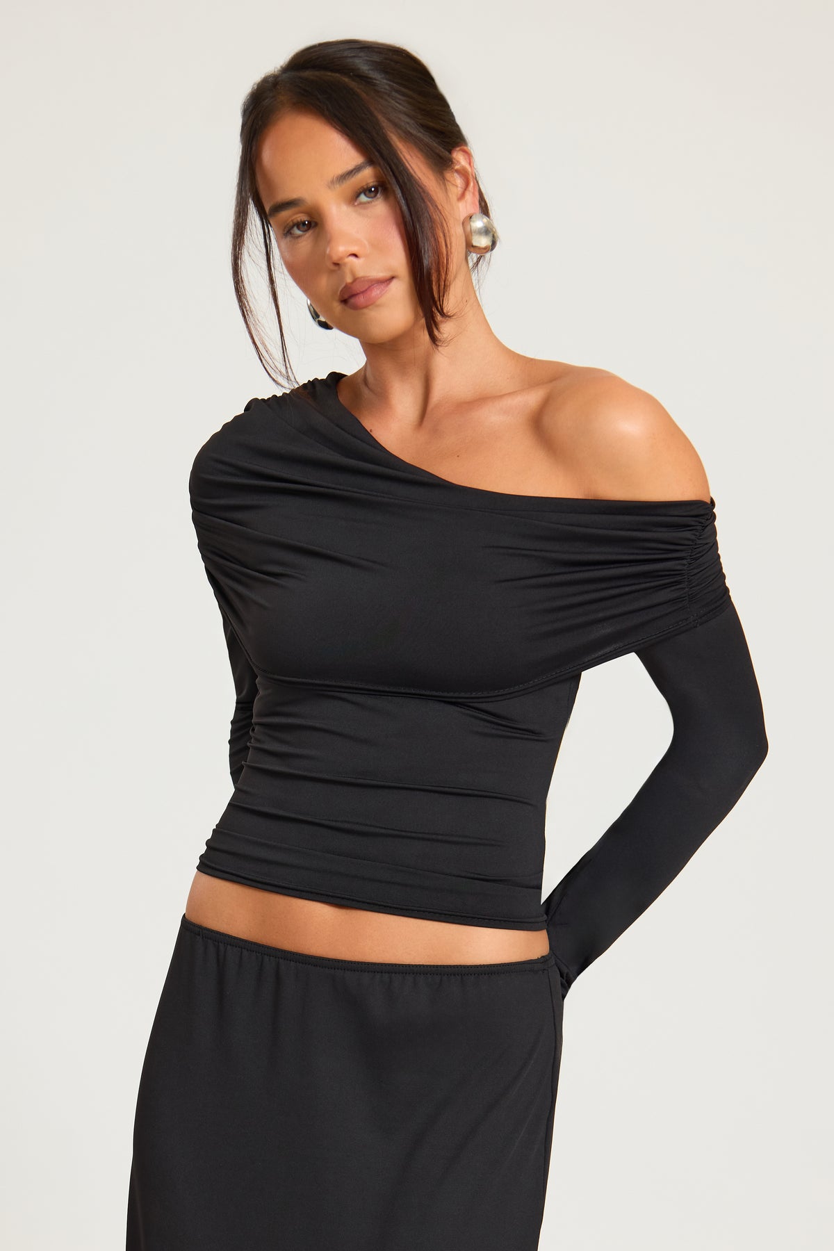 Cotton Touch Fold Over Asymmetric Top