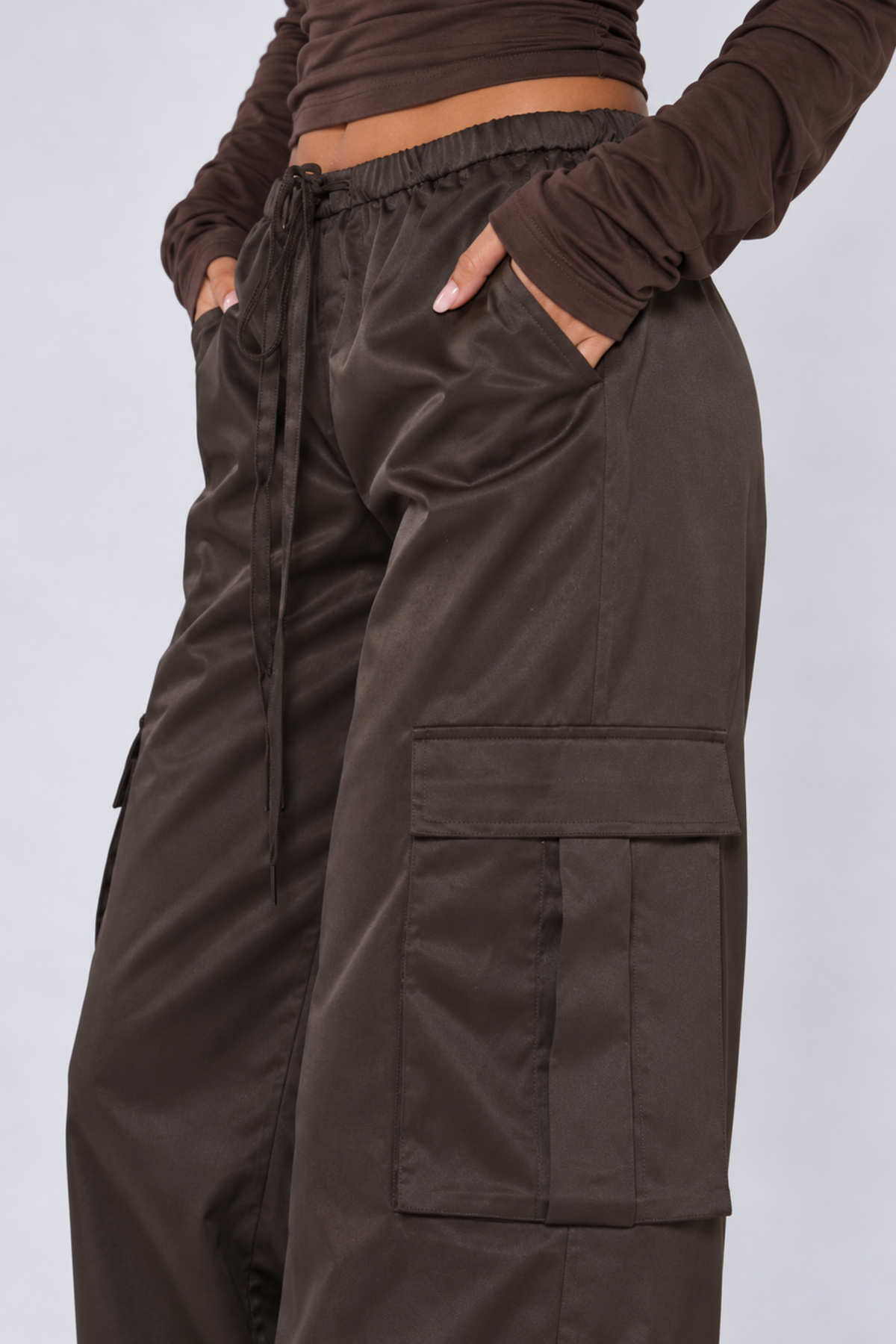 Chocolate Satin Cargo Trousers