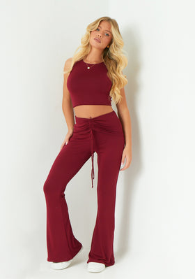 Carmen Wine Ruched Front Fold Over Trouser