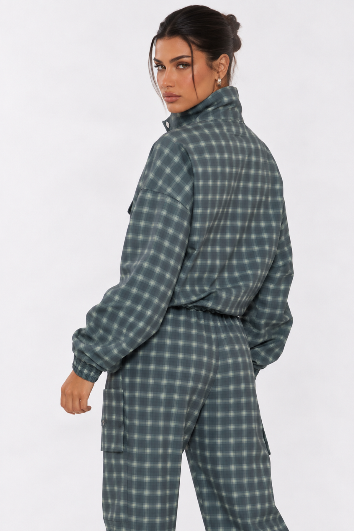 Blue Check Funnel Neck Jacket