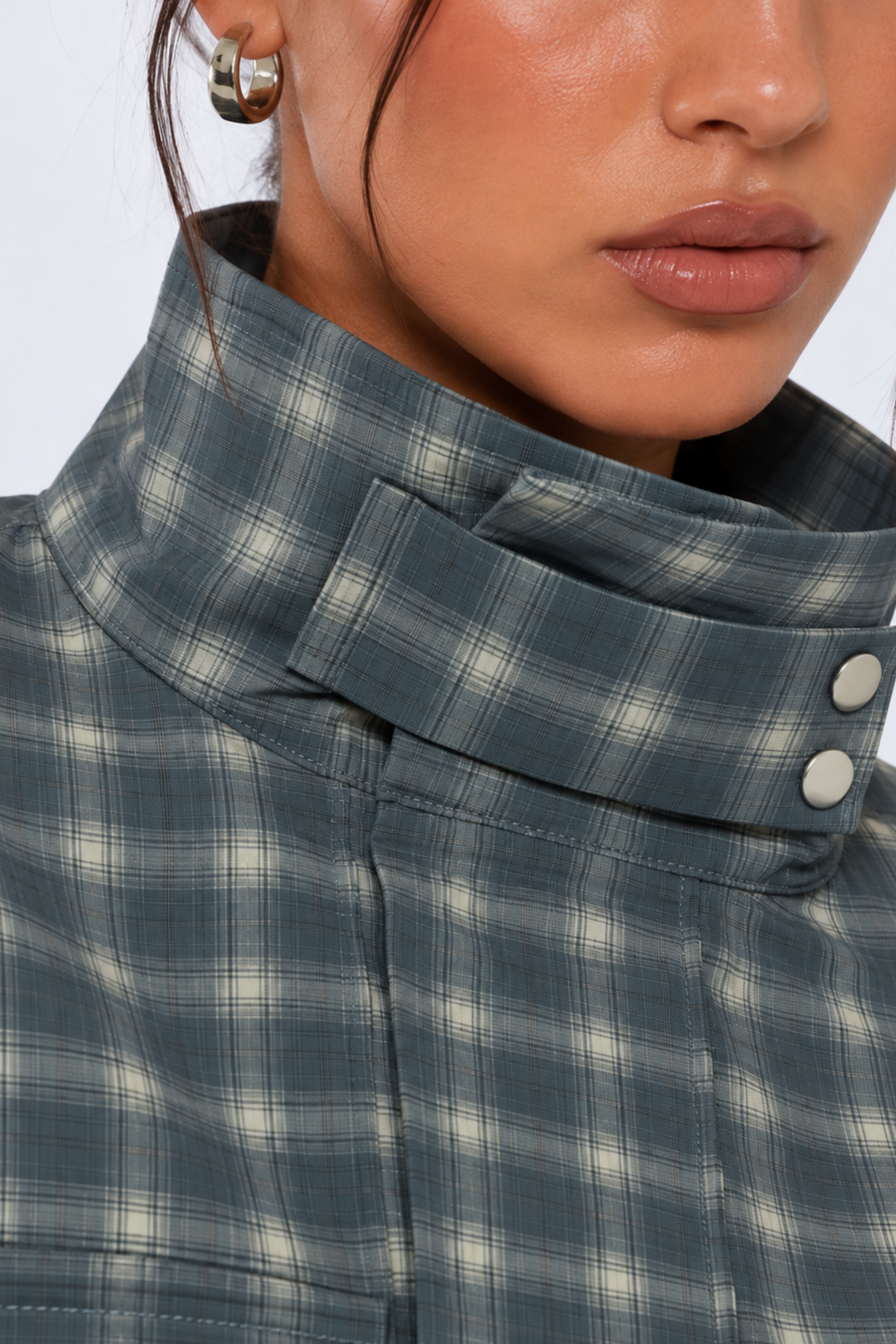 Blue Check Funnel Neck Jacket