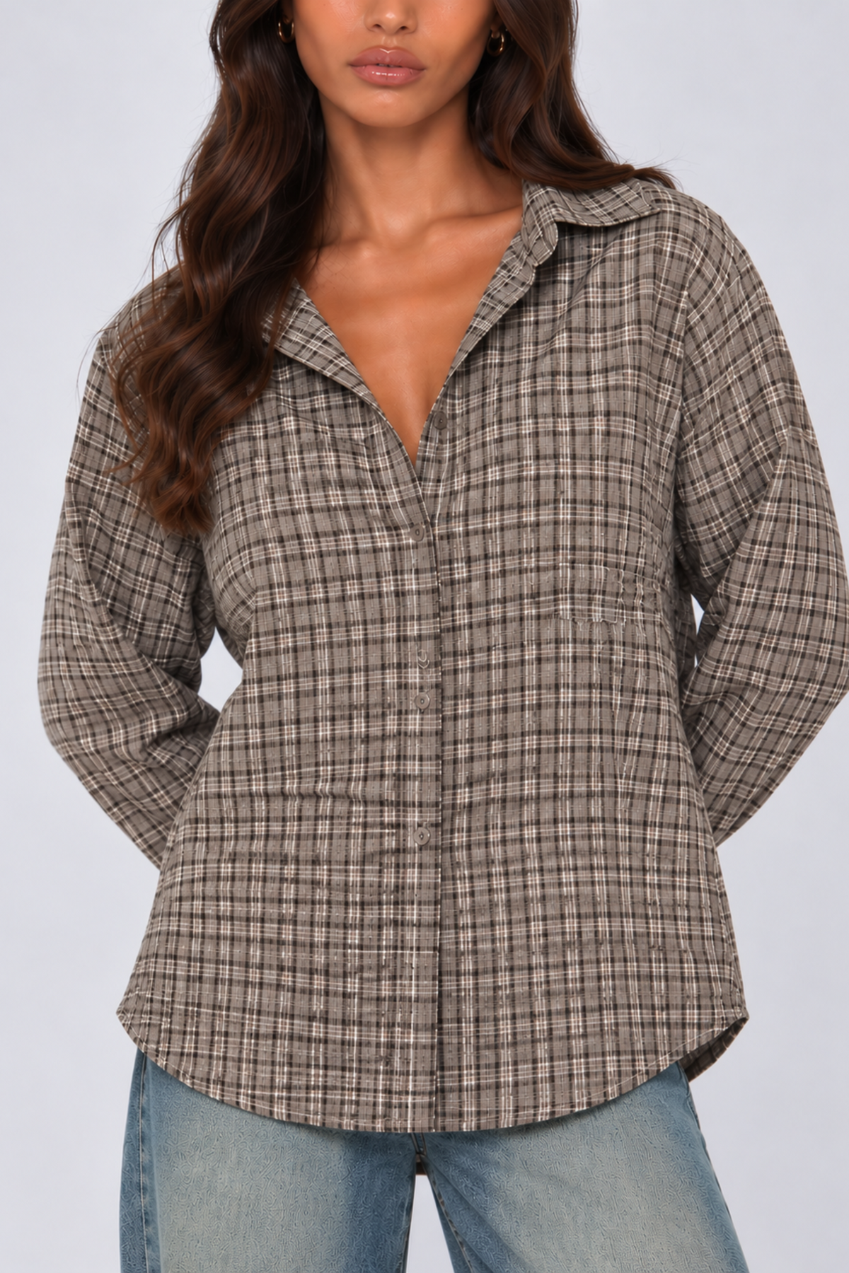 Oversized Brown Plaid Shirt