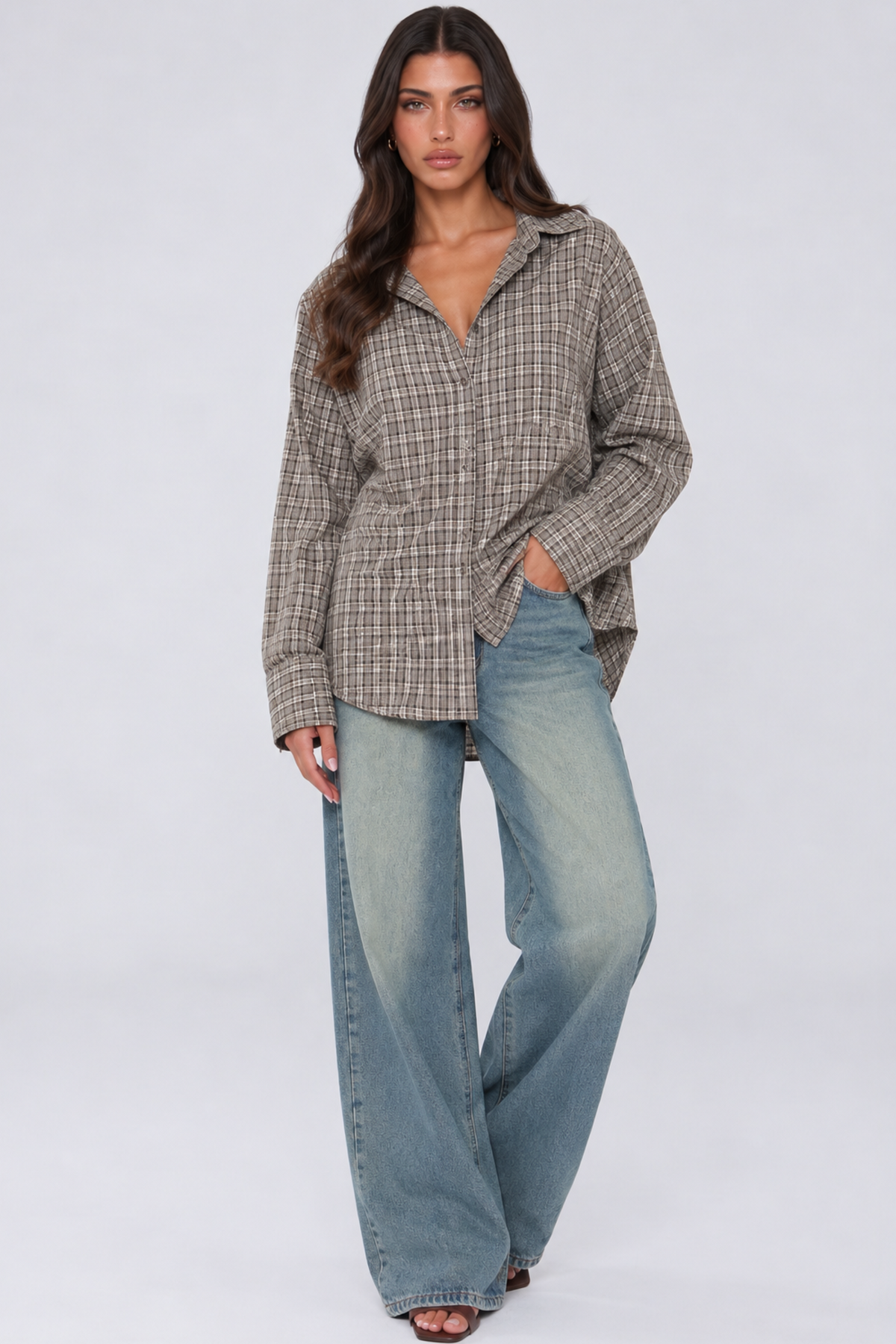 Oversized Brown Plaid Shirt
