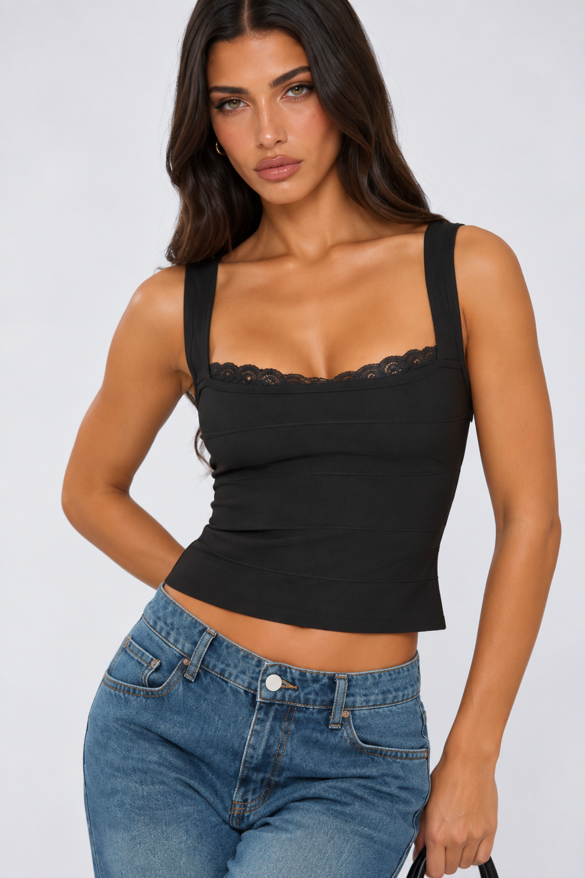 Black Lace Trim Corset Top