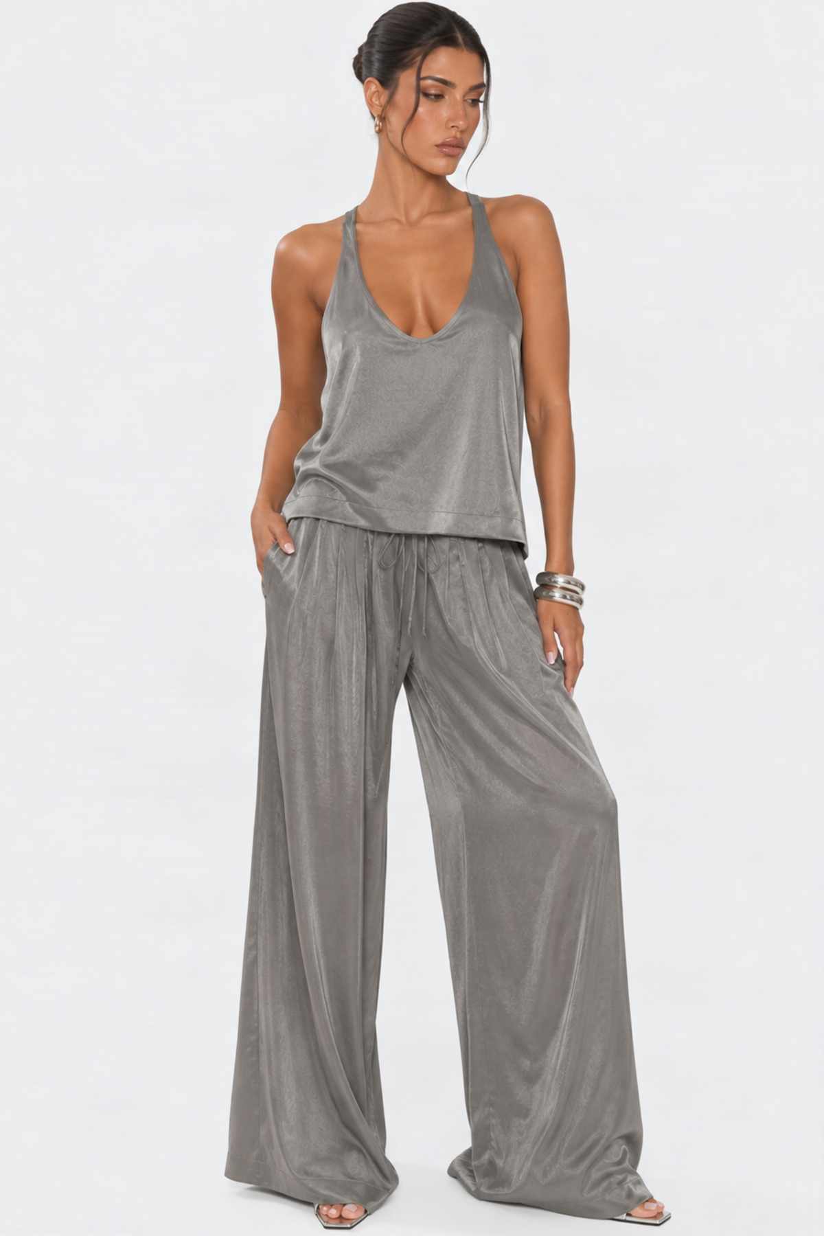Grey Satin Cami Top