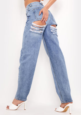 Paige Mid Wash Ripped Bum Detail Jeans