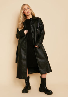 Bella Black PU Trench Coat