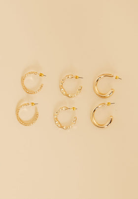 Tegan Gold Hoop Earrings 3 Pack