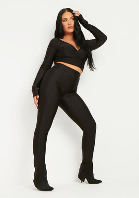 Shai Black Disco Split Hem Leggings