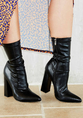 Benita Black Snake Print Boots