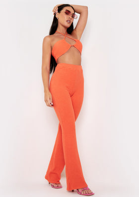 Miranda Orange Flare Brushed Ribbed Trousers