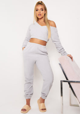 Melina Grey Fleece Joggers Missy Empire MISSYEMPIRE