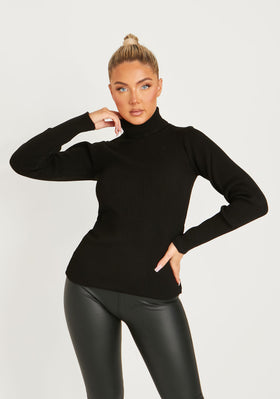 Cinzia Black Roll Neck Knitted Jumper