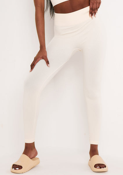 The Couture Club ribbed varsity leggings with lace up in cream co-ord -  ShopStyle