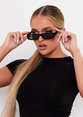 Harriet Black Rectangle Slim Sunglasses