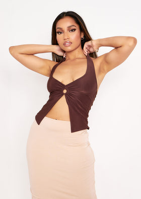 Chelsea Chocolate Halterneck Ring Top