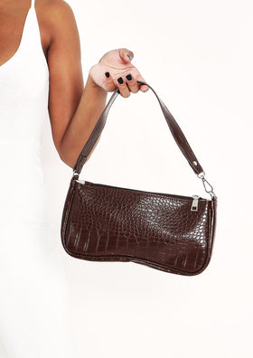 Eve Chocolate Croc Print Shoulder Bag