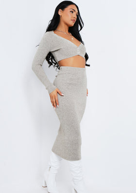 Tania Oatmeal Knitted Midi Skirt