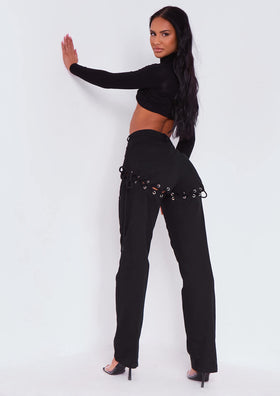 Jazlyn Black Lace Up Straight Leg Trousers