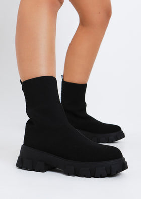 Pamela Black Sock Ankle Boots