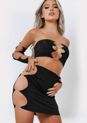 Immie Black Jewel Crop Top Cut Out With Separate Sleeves