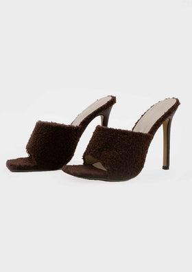 Chelsea Chocolate Borg High Heel Mules