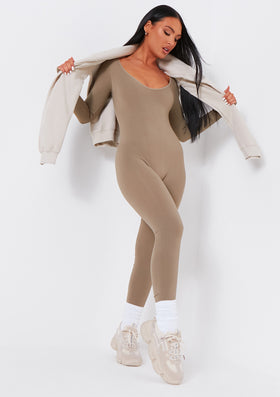 Missy Empire Knitted Long Sleeve Unitard Jumpsuit in Natural