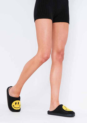 Milly Black Slippers with Yellow Smiley Face