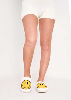 Milly White Slippers with Yellow Smiley Face