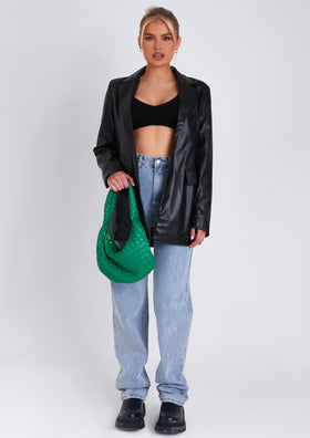 Kelly Black Faux Leather Oversized Blazer