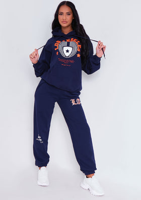 Teyana Navy Los Angeles Varsity Slogan Joggers