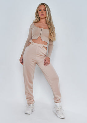 Marcella Beige Cut Out Waist Loop Back Jogger