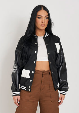 Fran Black Oversized Varsity Jacket