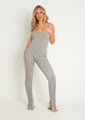 Eva Light Grey Laddered Knitted Seam Jumpsuit