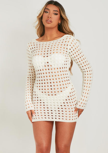 Crochet Low Back Mini Beach Cover Up Dress