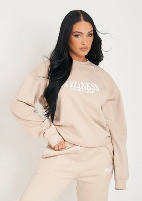 Kinslee Beige Wellness Embroidered Sweatshirt