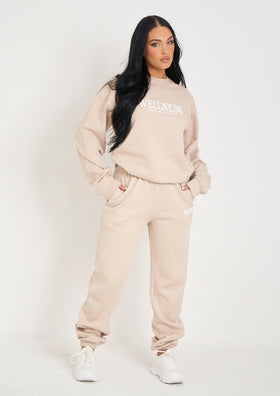 Jolie Beige Wellness Embroidered Cuffed Joggers