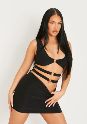 Kensley Black Slinky Ring Cut Out Mini Dress