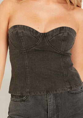 Chantal Black Wash Denim Corset Top | Women's Corsets | MissyEmpire | Missy  Empire – MISSYEMPIRE