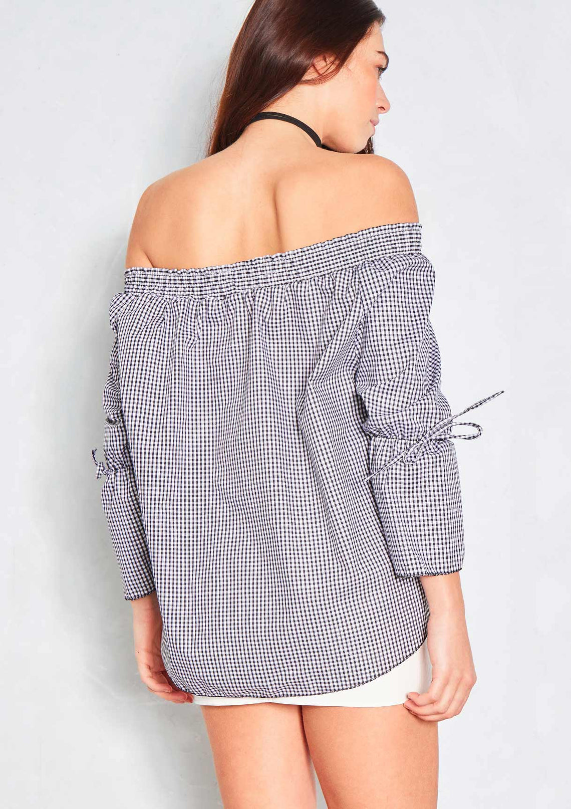 Kiah Black Gingham Bardot Top Missy Empire Missyempire