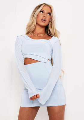 Dani Blue Slinky Piping Detail Crop Top